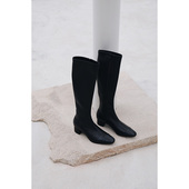 IORE理想矿石设计师原创 气质弹力羊皮包腿显瘦粗跟中跟及膝靴