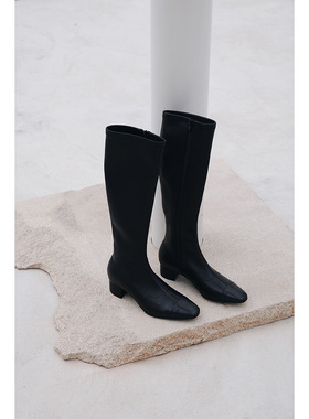 IORE理想矿石设计师原创 气质弹力羊皮包腿显瘦粗跟中跟及膝靴