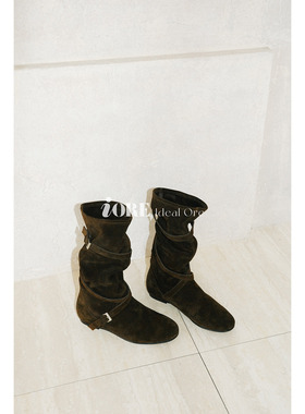 IORE理想矿石设计原创 松弛的层次 随性柔软褶叠牛反绒内增高短靴