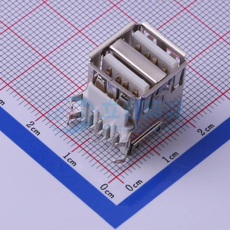 USB连接器 FUS208-FDBW3K 插件 双层8触点白色 Type-A 弯插 原装
