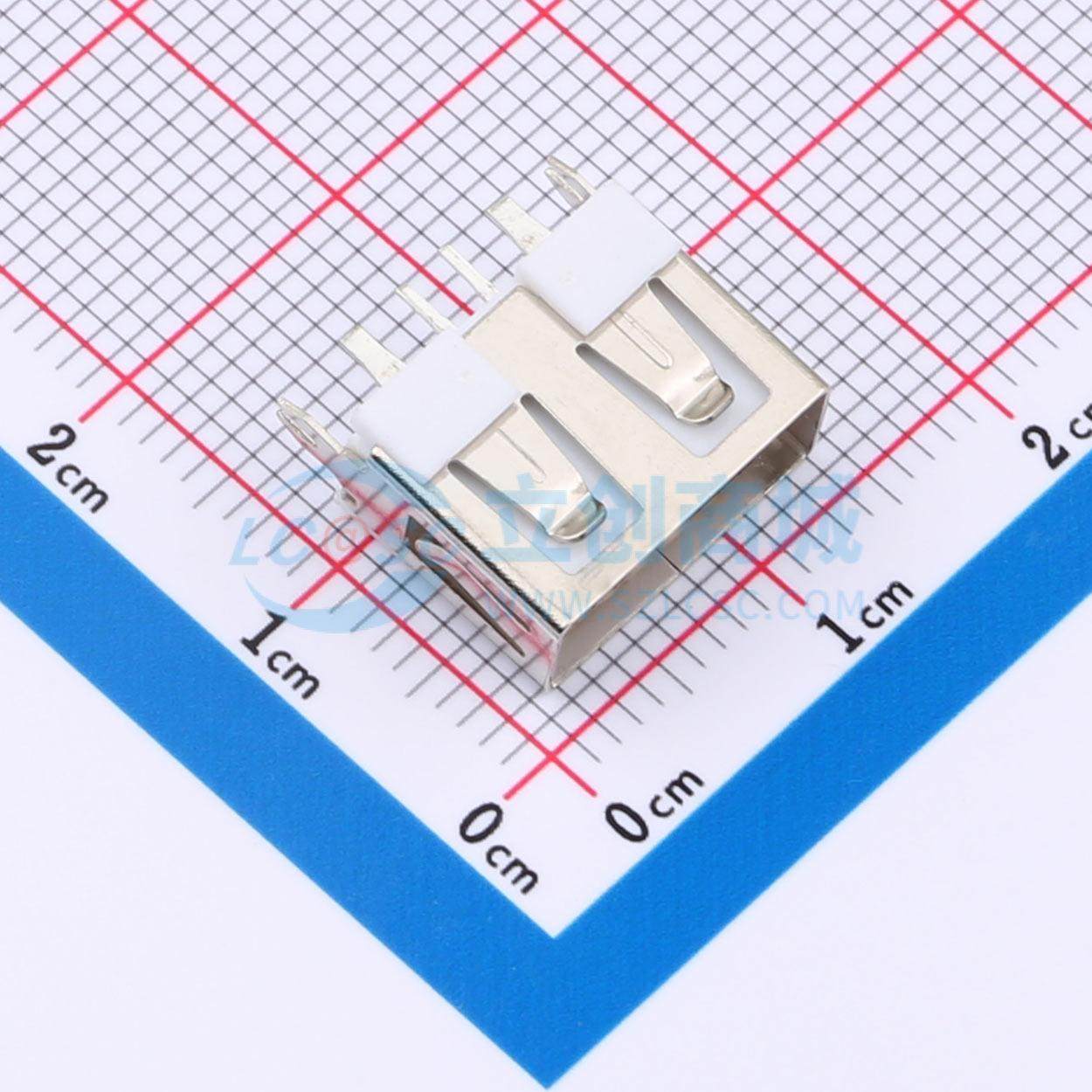 USB连接器 USB-125-W-CU-5A 插件 USB2.0插座，长宽高：13.1mm*5.