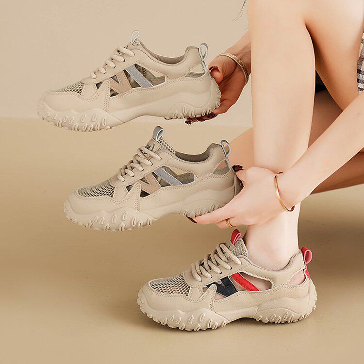 夏季镂空老爹鞋女透气网面厚底软底显脚小轻便不累脚休闲运动凉鞋