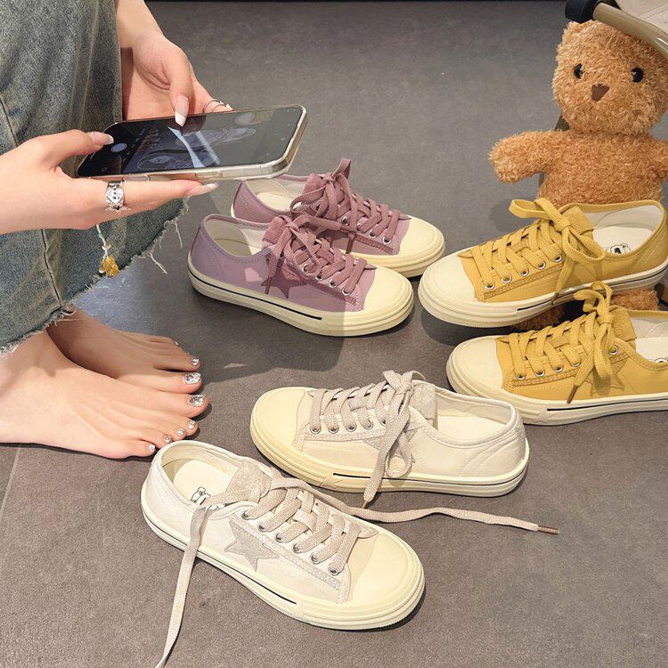 五角星帆布鞋女款2026新款平底运动休闲鞋软底不累脚防滑透气布鞋