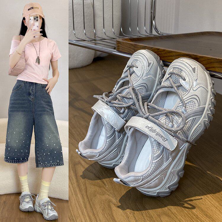 凉鞋女防滑耐磨运动休闲鞋百搭老爹鞋夏软底轻盈舒适透气网面鞋女
