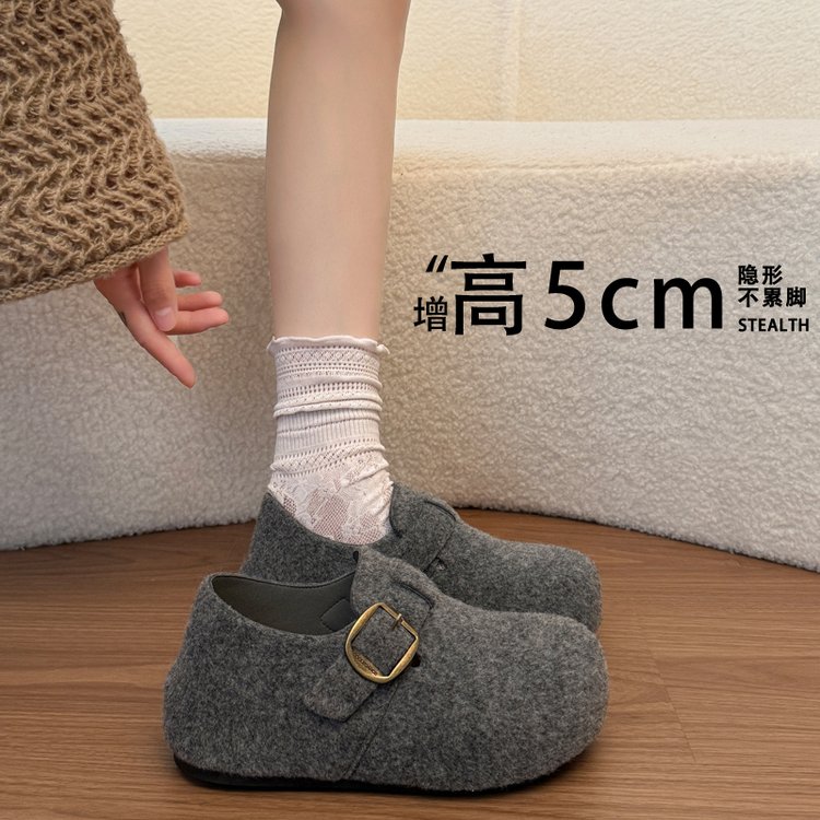 软底勃肯鞋女春秋毛毡全包保暖宽脚胖脚友好复古懒人平底单鞋子女
