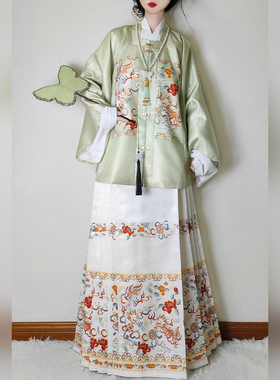 墨染幽阙原创狮狮如意明制女汉服方领补服短袄半袖马面裙秋冬新款