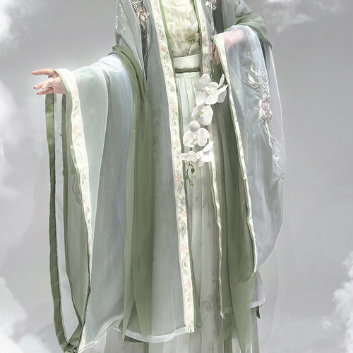 墨染幽阙原创莲华汉服女宋制大袖衫绣花渐变吊带齐腰百褶裙春夏款