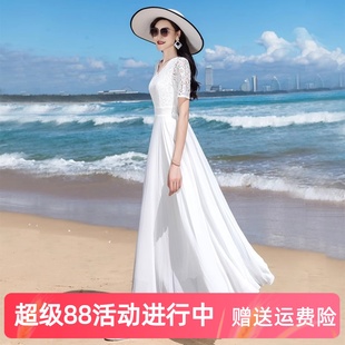 蕾絲大擺連衣裙顯瘦旅游度假長(zhǎng)裙雪紡裙 沙灘裙2025年春秋冬新款
