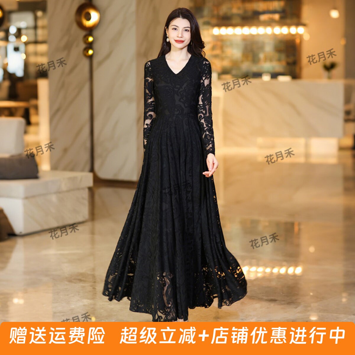 2026年春夏新款气质V领优雅连衣裙收腰显瘦长裙旅游度假沙滩裙子