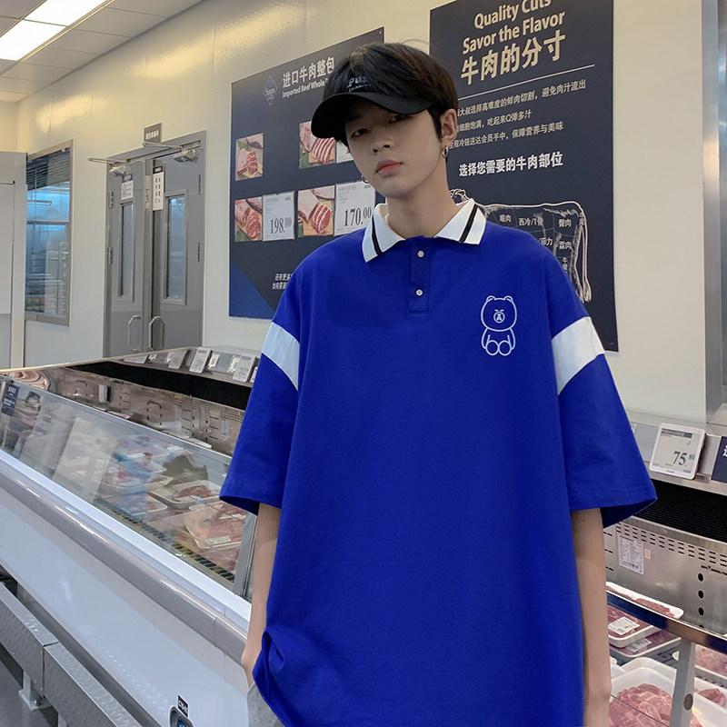 2024夏装休闲中性印花POLO衫宽松短袖T恤潮男女青年上衣T10P38,男装Polo衫,电商A113-2