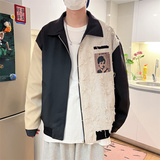 港风秋款男夹克流苏拼色人物字母印花条纹休闲外套8803P75，男装夹克，电商A113-2