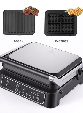 跨境二合一牛排机三明治机华夫饼机可拆卸智能显示屏早餐2000W