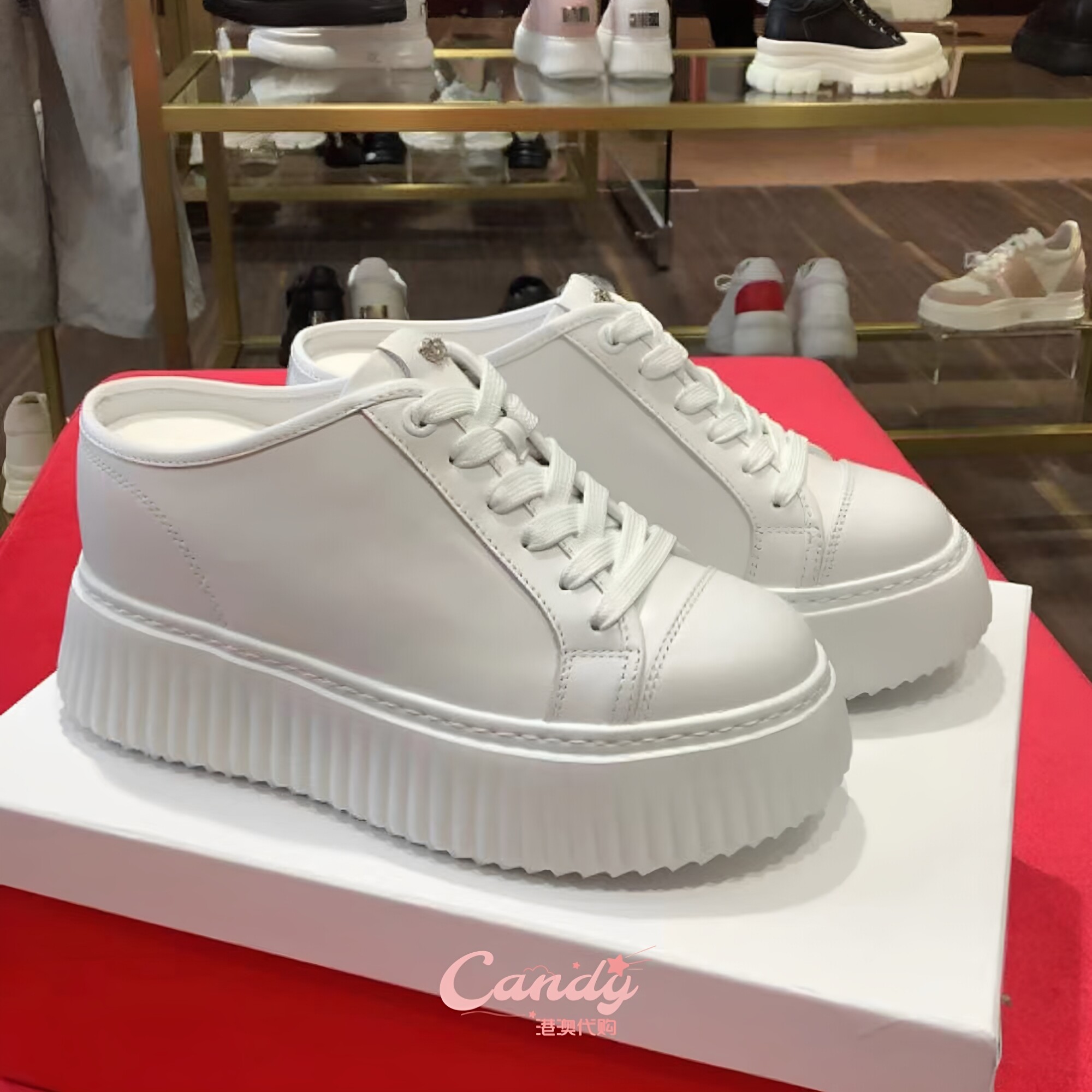 艾今正品休闲真皮厚底小白鞋拖鞋图片