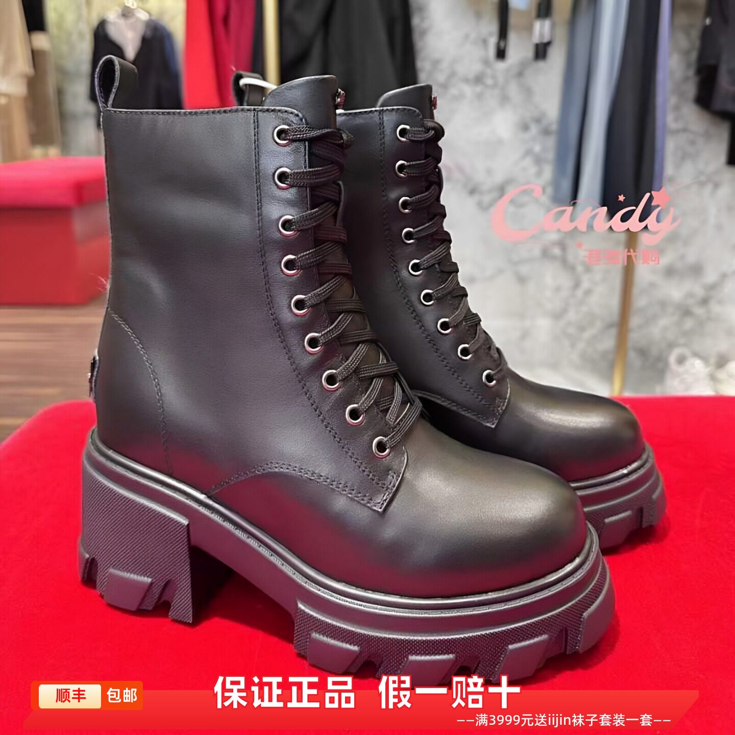香港代购iijin艾今正品超轻真皮显瘦内增高10cm厚底女短筒马丁靴