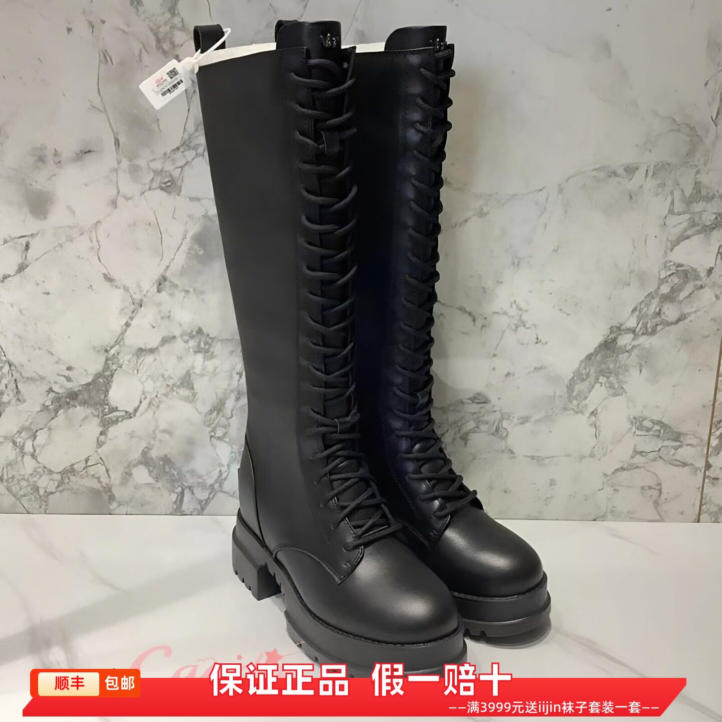 香港代购iijin艾今正品超轻真皮内增高9cm厚底机车显瘦长筒骑士靴