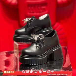 小皮鞋 香港代购 iijin艾今2025秋超轻蕾丝串珠内增高10cm厚底单鞋