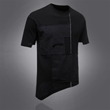 暗黑港风外贸拼布棉宽松落肩袖大码男圆领短袖T恤1812-YT532-P55，男装T恤，星座1812