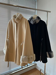 獭兔毛燕麦色皮草双面羊毛尼斗篷大衣外套女LP同款鼻祖色经典款