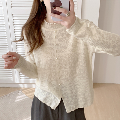 欧根纱羊毛珍珠蕾丝针织衫内搭女
