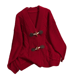 秋冬季2025新款女装针织开衫爆款慵懒风毛衣外套牛角扣长袖上衣潮