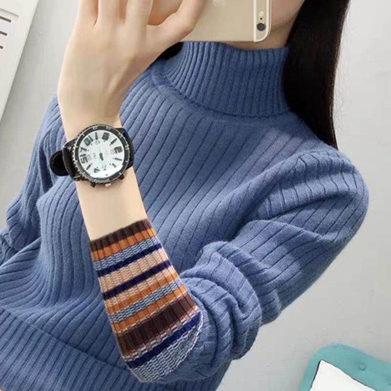 2025冬季清仓高领毛衣女加绒修身显瘦袖口夹色针织加厚打底衫女潮,女装/女士精品,毛衣,淘宝优惠券,粉丝福利购,淘宝优惠卷