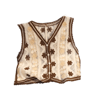 复古钩花镂空V领马甲女2025年春装新款韩版刺绣单排扣无袖背心潮