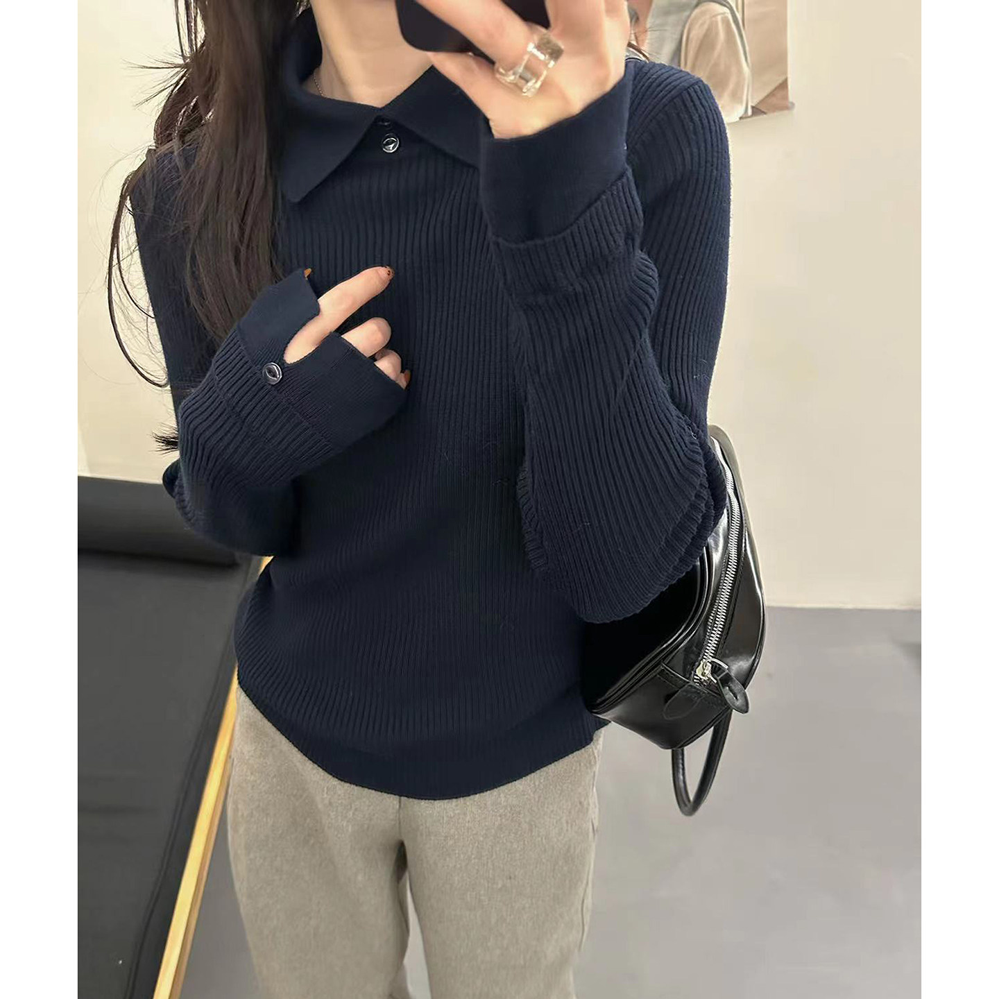 极简翻领纽扣羊毛针织打底衫女上衣秋冬新款长袖百搭显瘦内搭毛衣,女装/女士精品,毛针织衫,淘宝优惠券,粉丝福利购,淘宝优惠卷