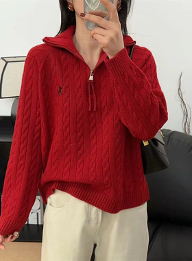 欧货新款爆款半拉链针织衫女上衣秋冬新款松弛感软糯毛衣