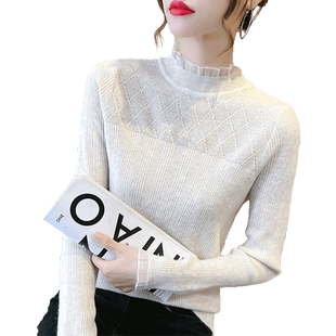 蕾丝上衣女长袖春秋款女装2025年新款时尚温柔毛衣女针织打底衫潮