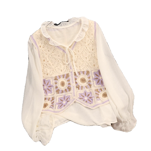 2025年春夏季新款钩花镂空民族薄针织衫马甲雪纺衬衫女背心两件套