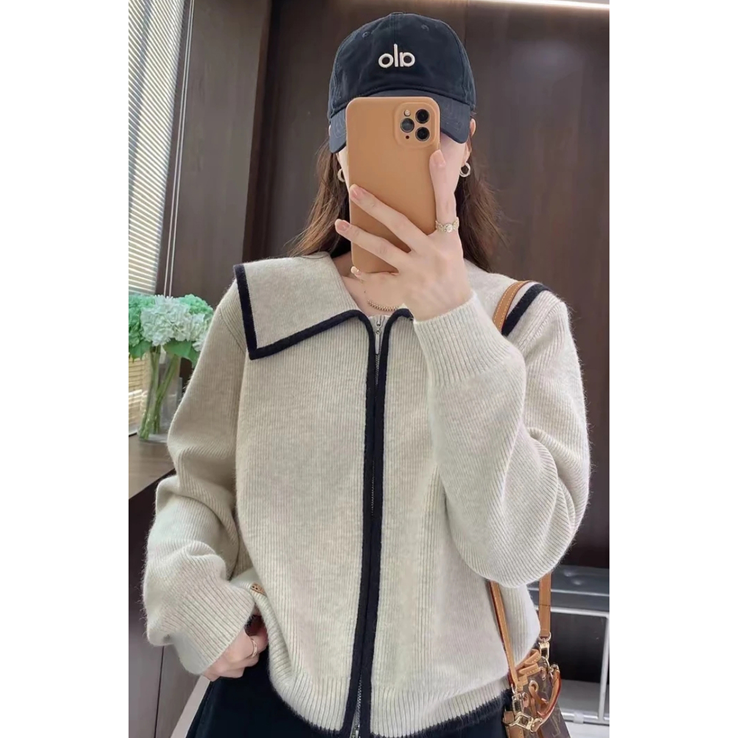 海军领减龄学院风拉链针织开衫女