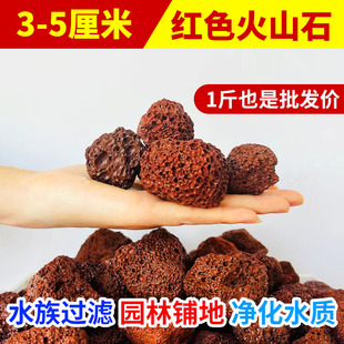 3-5厘米红色火山石批发古法养鱼原生缸火山岩过滤培菌园林铺地