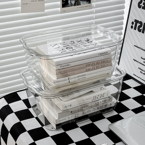 亚克力收纳盒桌面透明带盖防尘整理盒办公桌工位神器文具置物架柜