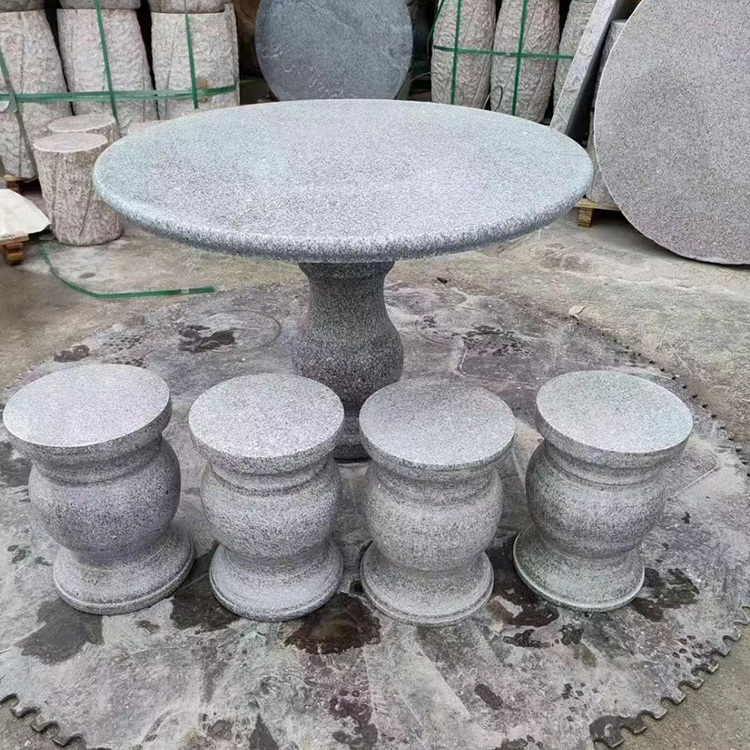 石雕石桌石凳芝麻灰石桌石椅圆形桌椅庭院花园简约现代室内外摆件
