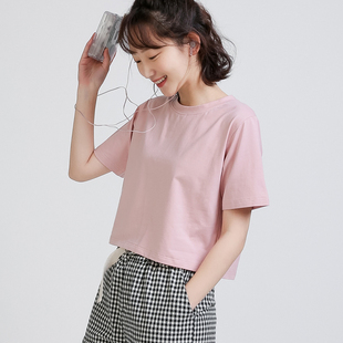 ins潮露脐上衣纯色高腰半袖 短款 夏韩版 t恤女短袖 体恤 宽松2024新款