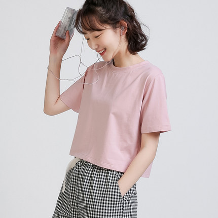短款t恤女短袖宽松2026新款夏韩版ins潮露脐上衣纯色高腰半袖体恤