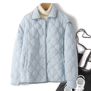 外贸日系原单大牌撤柜OOTD高级感穿搭菱格翻领灯芯绒拼色夹棉棉衣