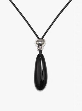新款黑色吊坠长项链女锁骨链小众轻奢设计感卫衣链颈链抽拉长项链