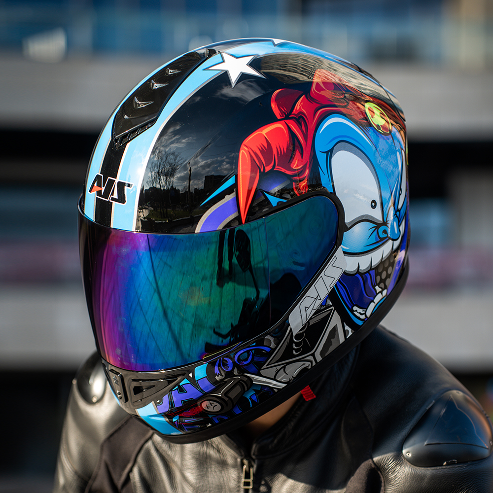 艾狮男女摩托车头盔个性犄角全盔机车四季冬季电动帽灰3c认证