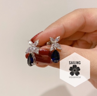 香港专柜代购 CARAT LONDON 人造钻石宝石四叶草水滴耳环 蓝宝