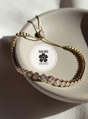 香港镀黄金可调节钻石手链