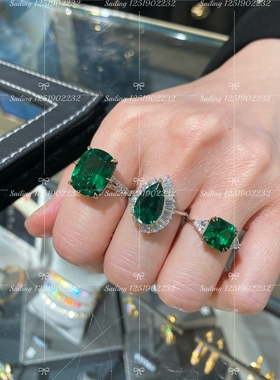 香港克拉人造钻石祖母绿戒指现货
