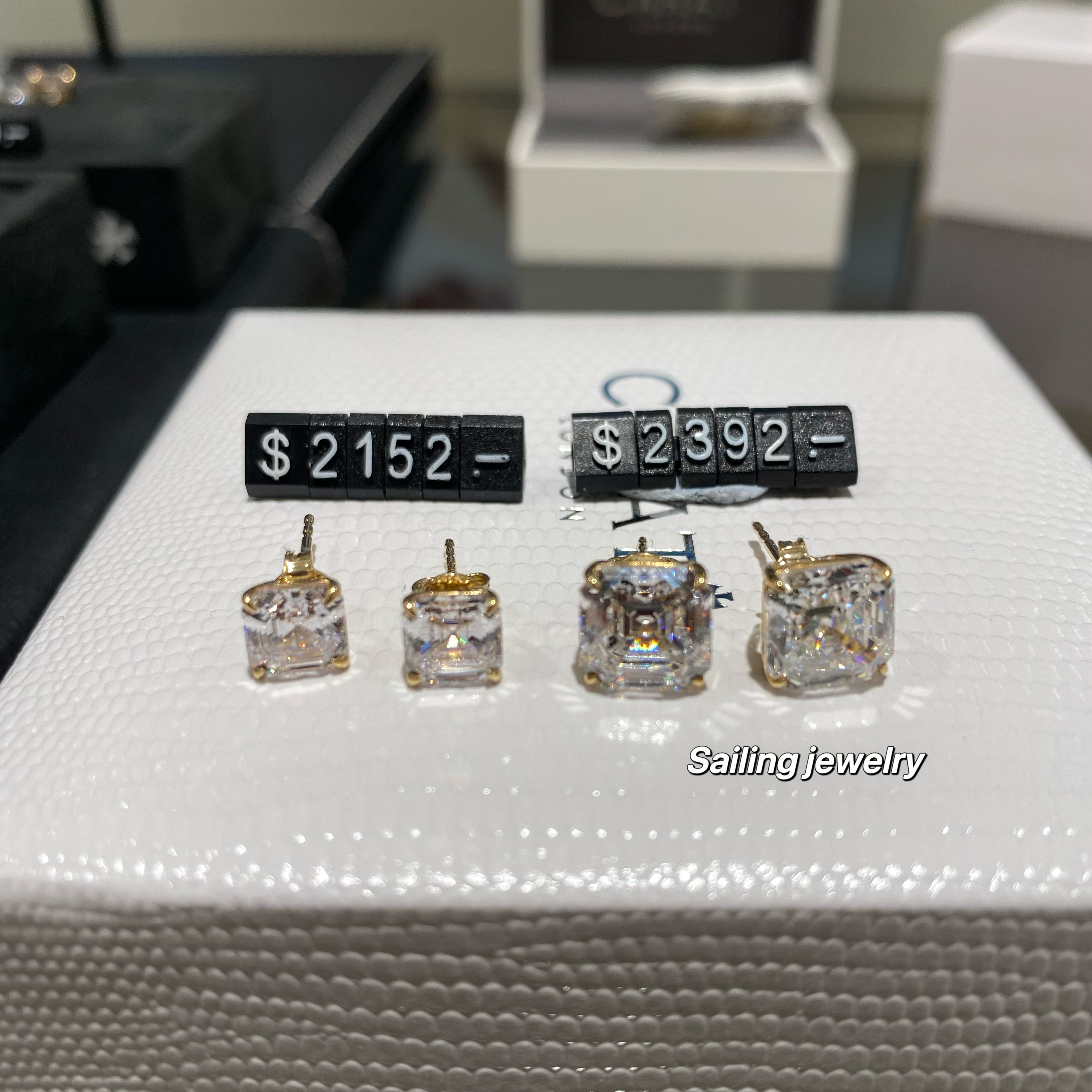 香港专柜 英国carat london 人工钻石耳钉 白金 黄金 阿斯切切割