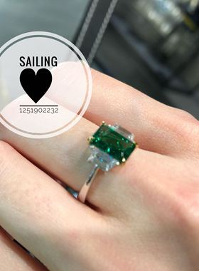 现货香港英国人造宝石祖母绿戒指