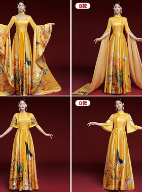 中国风模特走秀旗袍演出服高端大气古筝演奏艺考声乐表演主持礼服