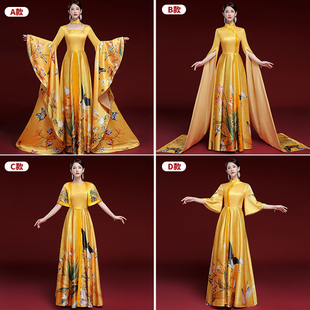 中国风模特走秀旗袍演出服高端大气古筝演奏艺考声乐表演主持礼服