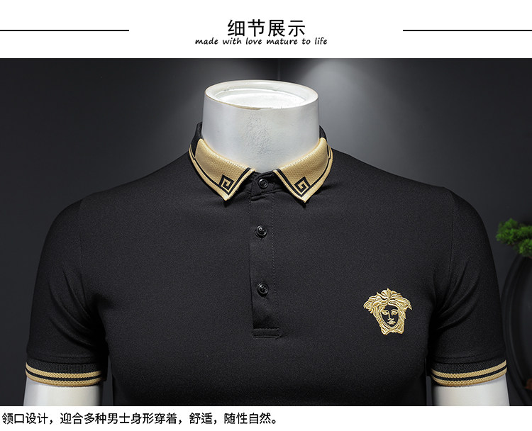 欧洲站2023夏季新款刺绣翻领短袖T恤男丝光棉t恤打底衫8878,商品下架区,钱塘702