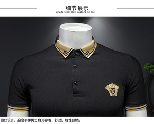 欧洲站2023夏季新款刺绣翻领短袖T恤男丝光棉t恤打底衫8878图片