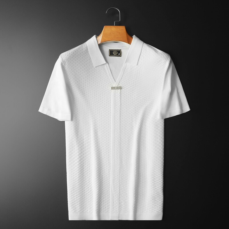 2024新款春季针织短袖T恤男士短袖毛衣翻领半袖针织衫男1056-P75，男装针织衫/毛衣，钱塘702