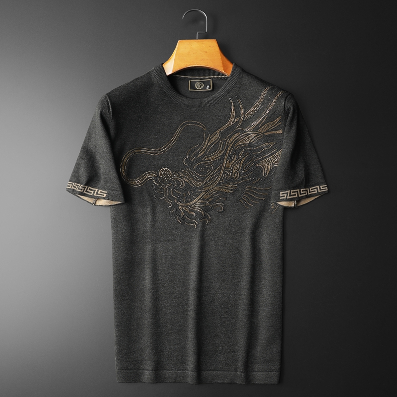 2024新款春季针织短袖T恤男士短袖毛衣烫钻半袖针织衫男1091-P75，男装针织衫/毛衣，钱塘702